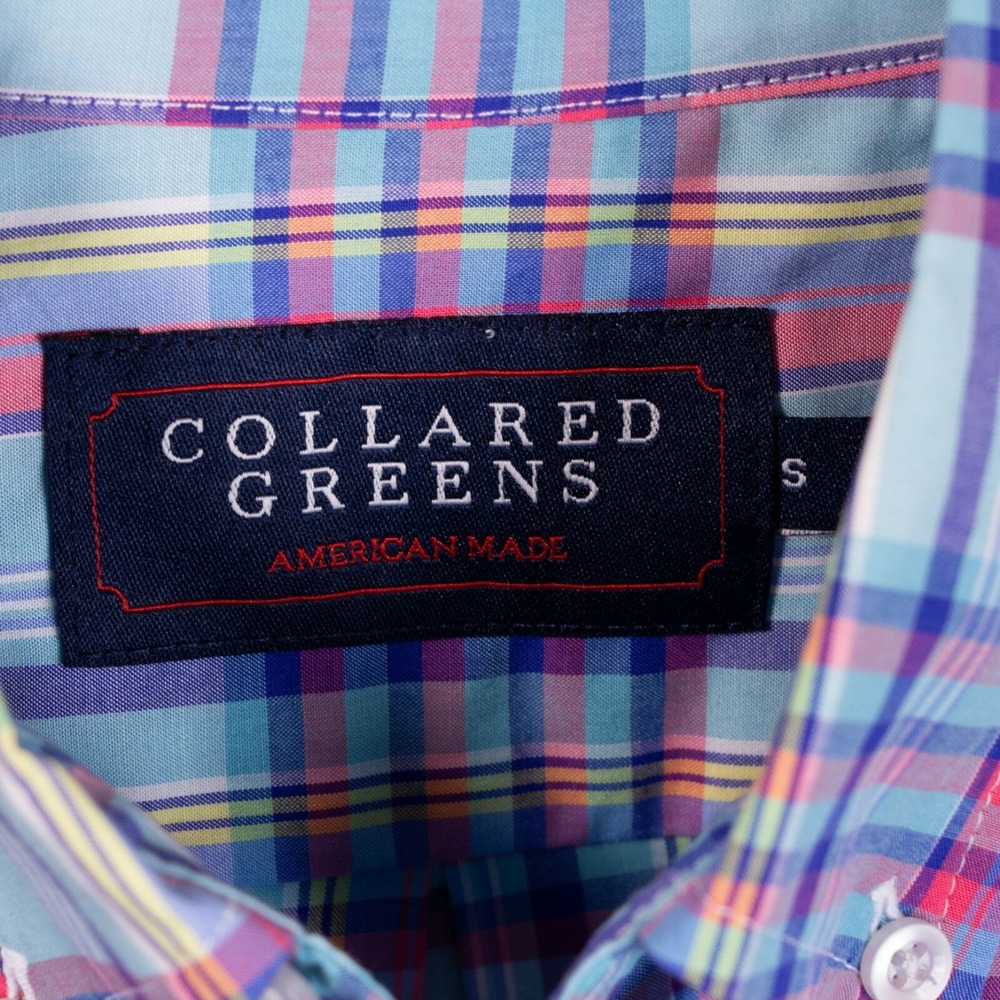 NWT Collared Greens Mens S Teal Blue Plaid LS Button‎ Front Shirt $98 MSRP - Picture 9 of 10